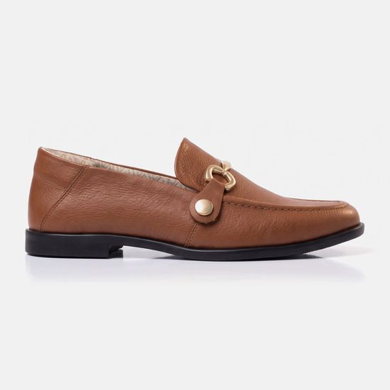 Mocassim Feminino Vittal Mara em Couro Legítimo Caramelo com 2 Fivelas Removíveis