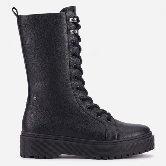 Coturno Feminino Vittal Aurora em Couro Legitimo Cano Alto Preta