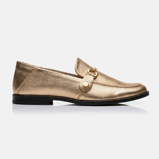 Mocassim Feminino Vittal Mara em Couro Legítimo Ouro com 2 Fivelas Removíveis