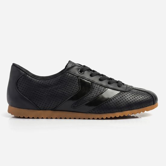 Tênis Feminino Couro Legítimo Naomi Preto Casual Vittal Clássico Retrô