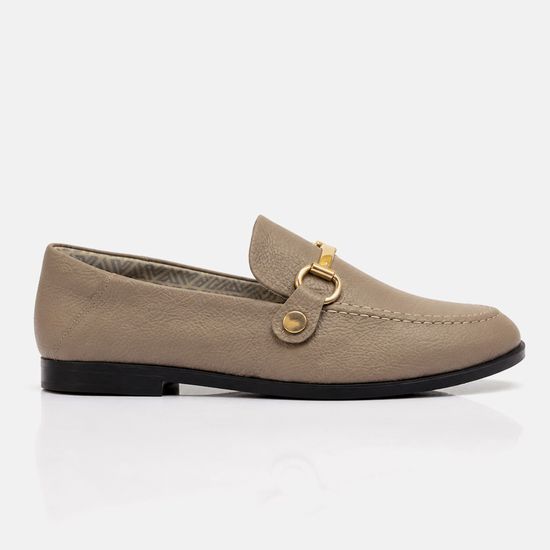Mocassim Feminino Vittal Mara em Couro Legítimo Areia com 2 Fivelas Removíveis