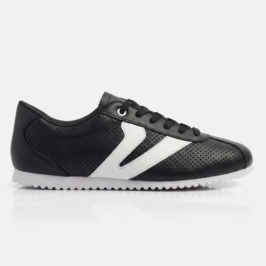 Tênis Feminino Couro Legítimo Naomi Preto com Branco Casual Vittal Clássico Retrô 