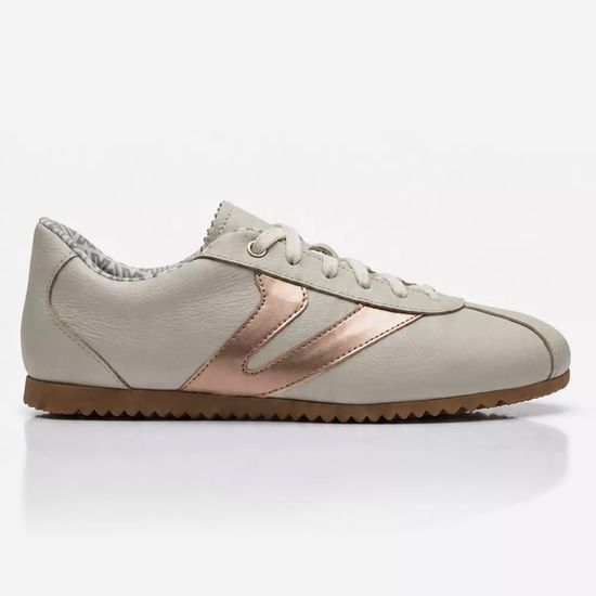Tênis Feminino Couro Legítimo Naomi OffWhite com Rosê Casual Vittal Clássico Retrô
