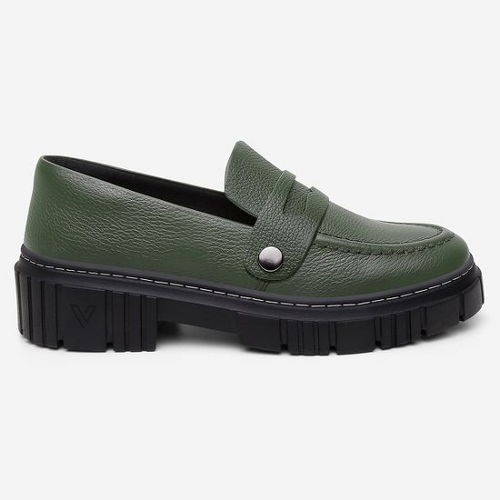 Mocassim Feminino Tratorado Couro Verde com 3 Fivelas Removíveis