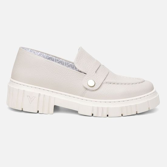 Mocassim Feminino Tratorado Couro OffWhite com 3 Fivelas Removíveis