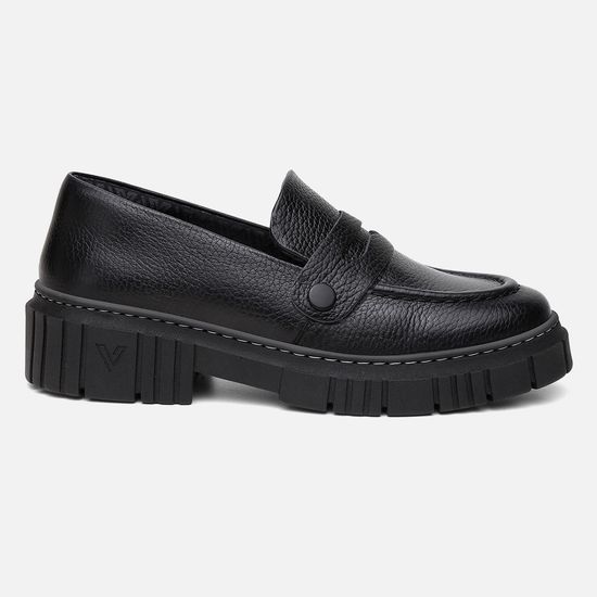 Mocassim Feminino Tratorado Couro Preto com 3 Fivelas Removíveis