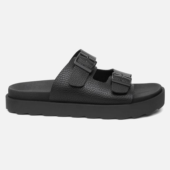 Sandália Papete Vittal Natalie em Couro Legitimo Preto