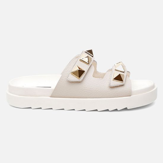 Sandália Birken Feminina Em Couro Vittal Chiara Offwhite Com Sparkle