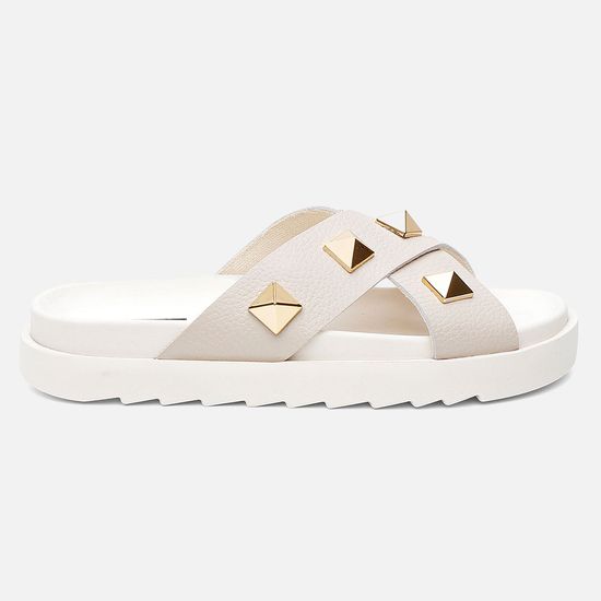 Sandália Birken Feminina Em Couro Vittal Marina Offwhite Tiras Cruzadas Com Sparkle