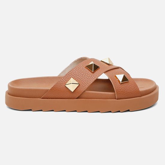 Sandália Birken Feminina Em Couro Vittal Marina Caramelo Tiras Cruzadas Com Sparkle