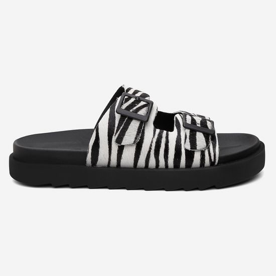 Sandália Papete Vittal Natalie em Couro Legitimo Zebra