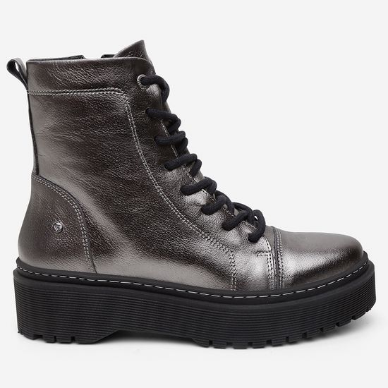 Bota Coturno Feminino Laura Vittal em Couro Legítimo Prata Velho