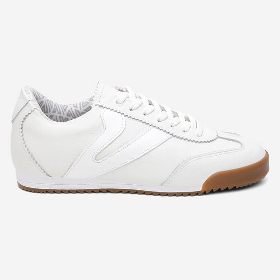 Tênis Feminino Couro Legítimo Naomi Branco Casual Vittal Clássico Retrô