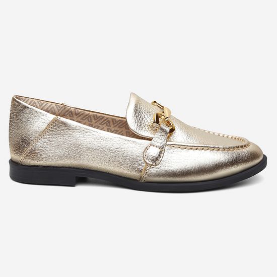 Mocassim Feminino Vittal Mara em Couro Legítimo Ouro com Fivela Dourada