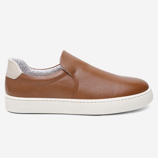 Tênis Masculino Slip On Casual Vittal em Couro Caramelo