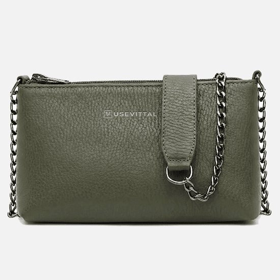 Bolsa Feminina Vittal Clutch Annelise em Couro Legitimo Verde Alça Corrente