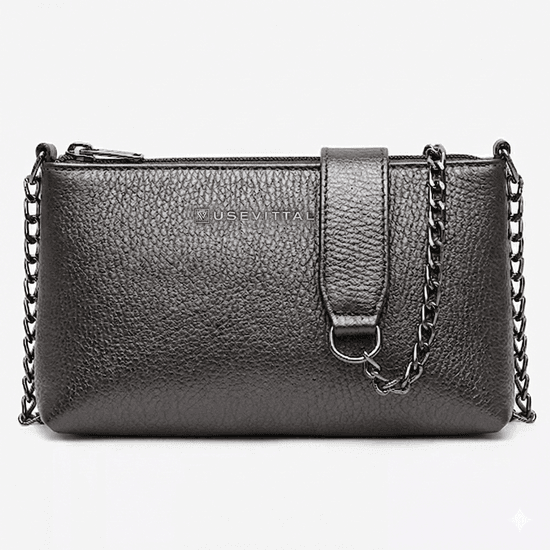 Bolsa Feminina Vittal Clutch Annelise em Couro Legitimo Onix Alça Corrente