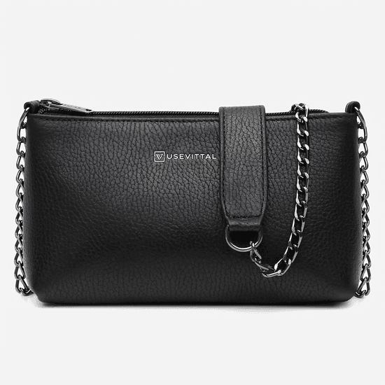 Bolsa Feminina Vittal Clutch Annelise em Couro Legitimo Preto Alça Corrente 