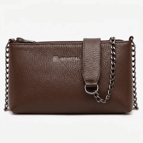 Bolsa Feminina Vittal Clutch Annelise em Couro Legitimo Café Alça Corrente