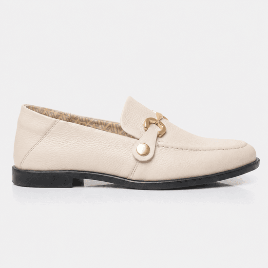 Mocassim Feminino Vittal Mara em Couro Legítimo OffWhite com 2 Fivelas Removíveis