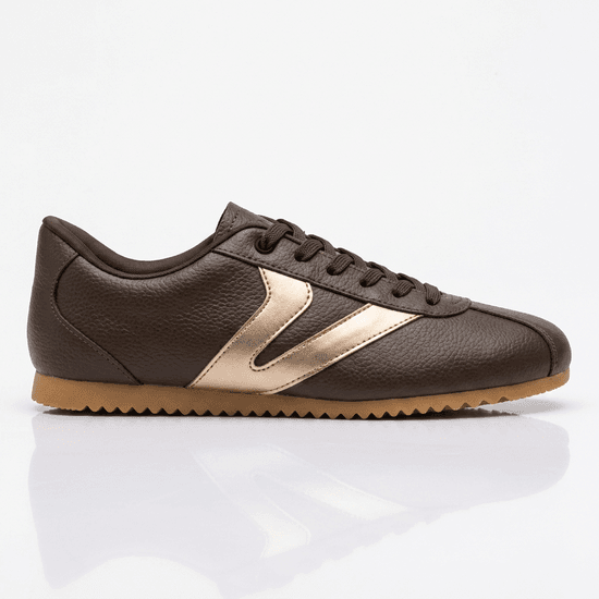 Tênis Feminino Couro Legítimo Naomi Café com Rosê Casual Vittal Clássico Retrô