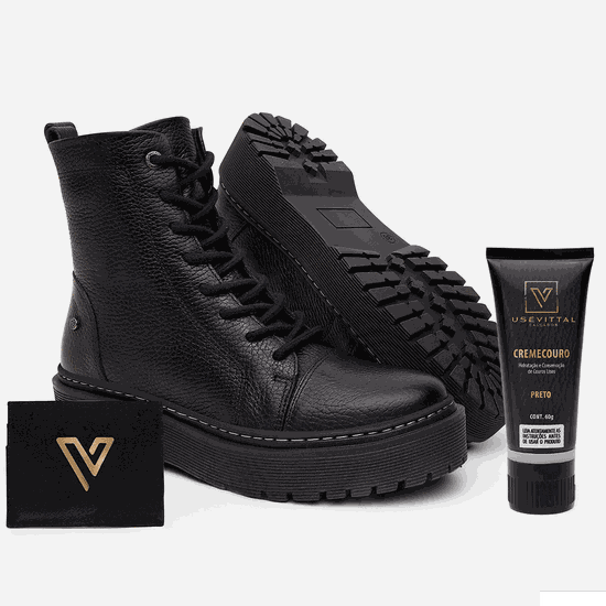 Bota Coturno Feminino Vittal Premium em Couro Preto