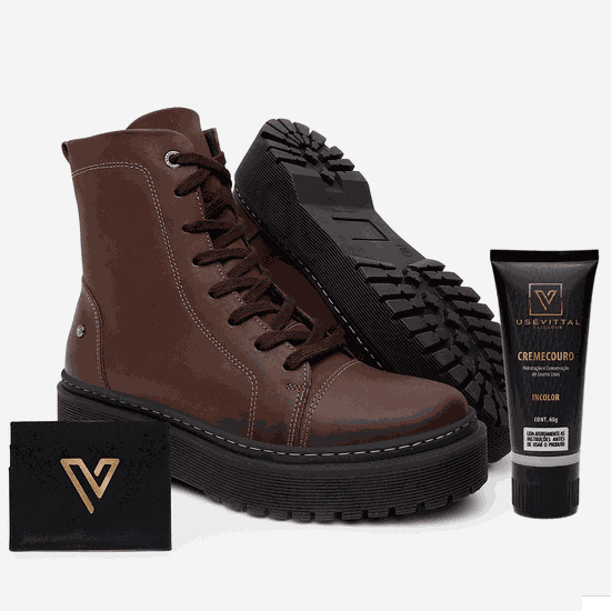 Bota Coturno Feminino Vittal Premium em Couro Café