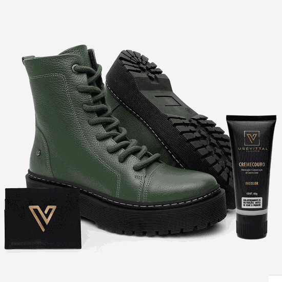 Bota Coturno Feminino Vittal Premium em Couro Verde