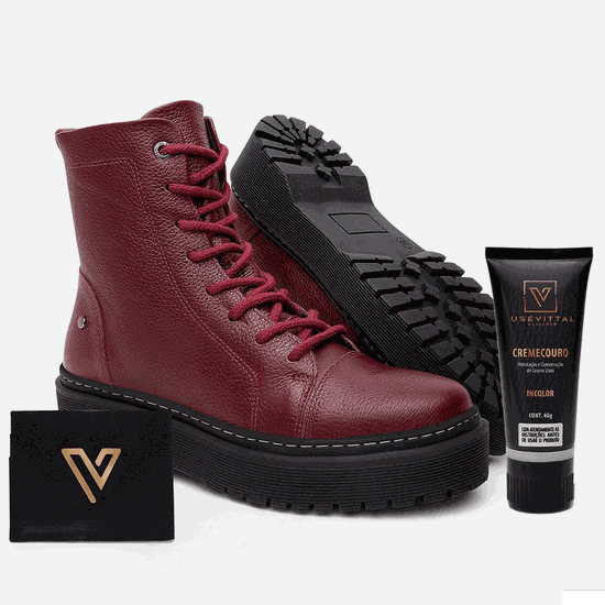 Bota Coturno Feminino Vittal Premium em Couro Bordo