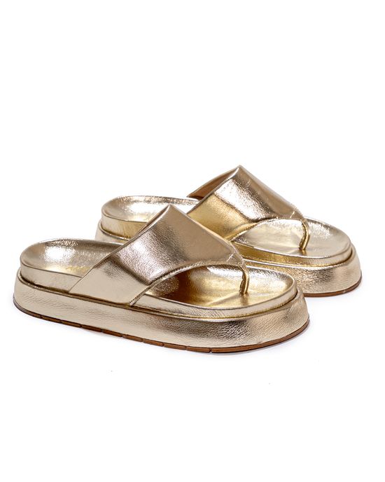 Sandália Fran Flatform de Dedo Dourada - Arietto