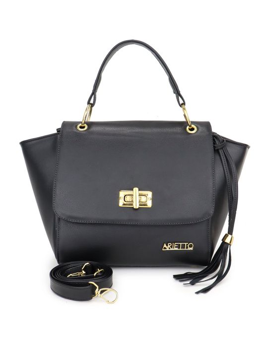 Bolsa Média Com Alça Mão e Transversal Livia Preta... - Arietto