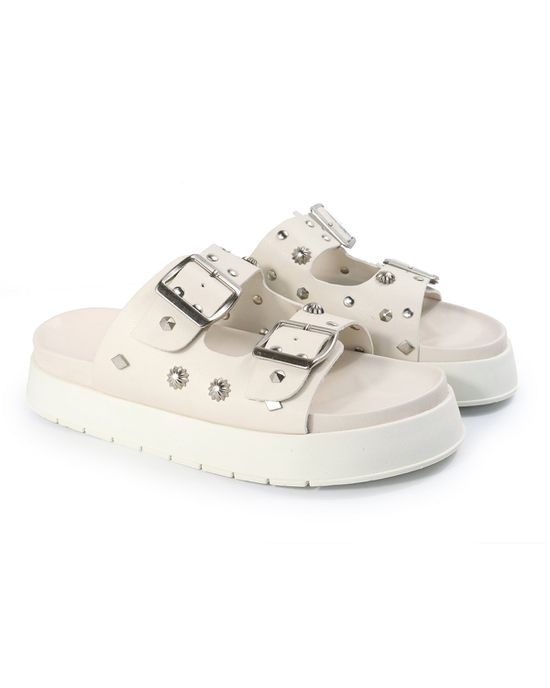 Papete Feminina Fivelas Camila Sola Alta Off White - Arietto