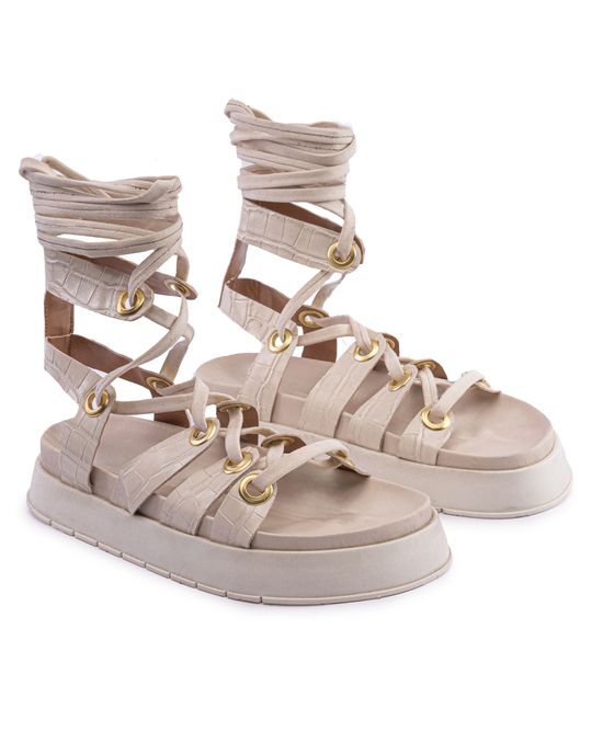 Sandalia Papete Zara Amarração Off White - Arietto