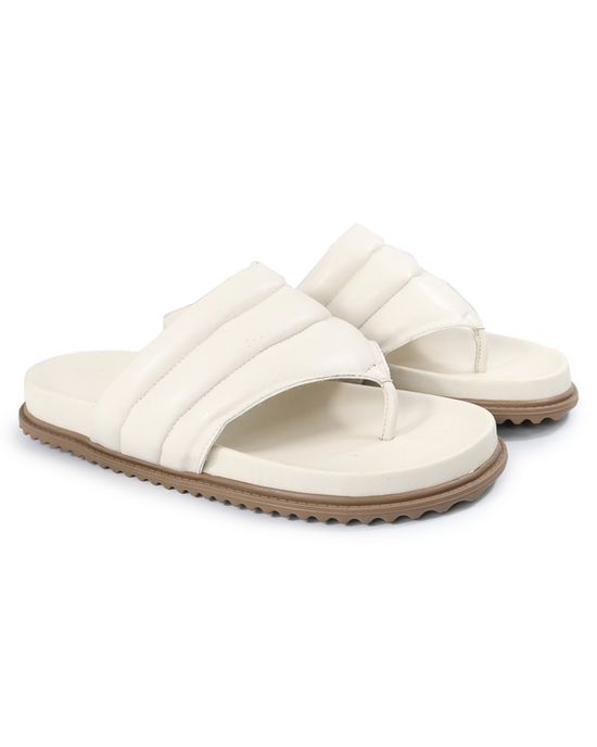 Sandalia Papete de Dedo Sola Baixa Leona Off White - Arietto