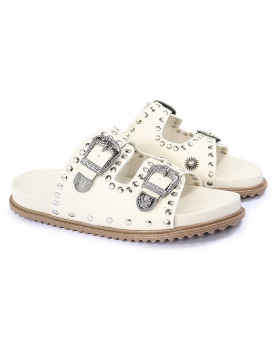 Papete Feminina Fivelas Aline Sola Baixa Off White - Arietto