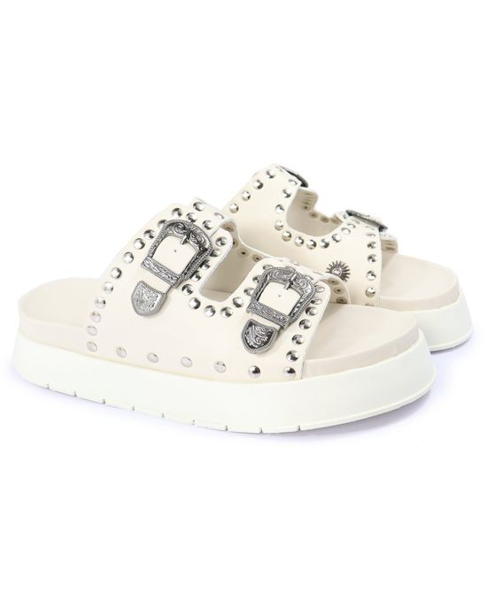 Papete Feminina Fivelas Aline Sola Alta Off White - Arietto