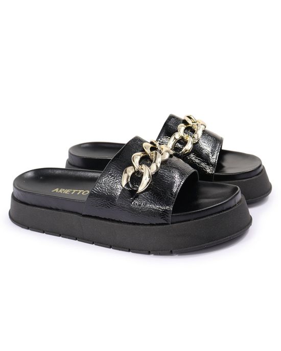 Papete Feminina Corrente Lucia Sola Alta Preta Ver... - Arietto