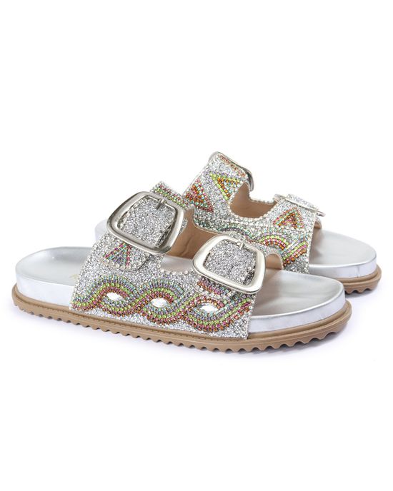 Papete Feminina com Pedraria e Brilho Prata Cora - Arietto