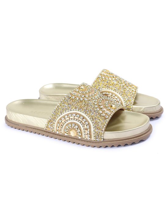 Papete Feminina com Pedraria e Brilho Dourada Tain... - Arietto