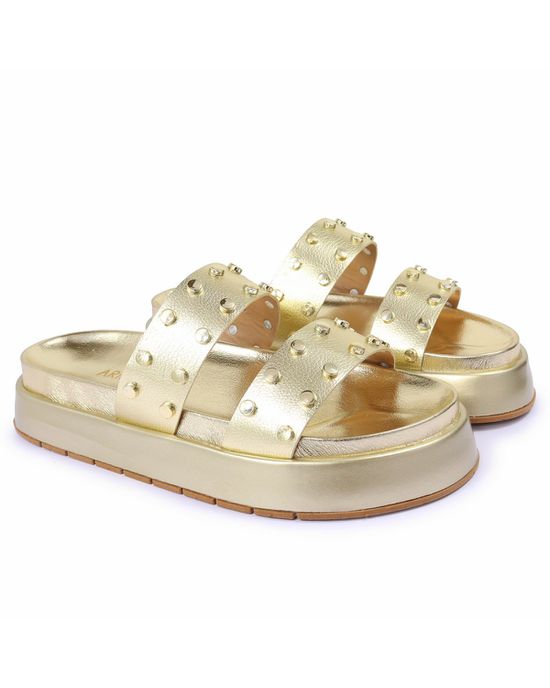 Sandalia Papete Sola Alta Olivia Dourada - Arietto
