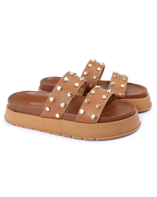 Sandalia Papete Sola Alta Olivia Caramelo - Arietto