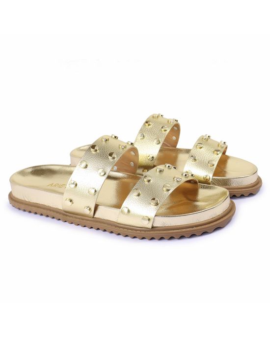 Sandalia Papete Sola Baixa Olivia Dourada - Arietto