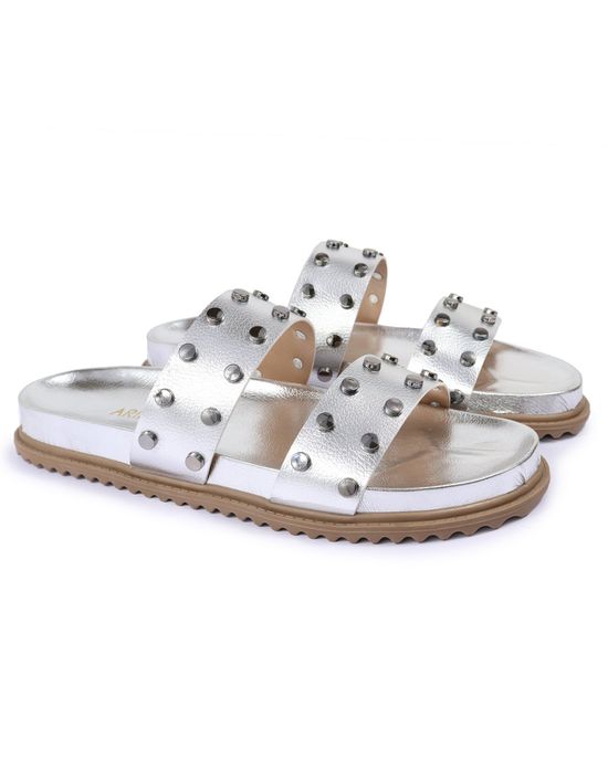 Sandalia Papete Sola Baixa Olivia Prata - Arietto