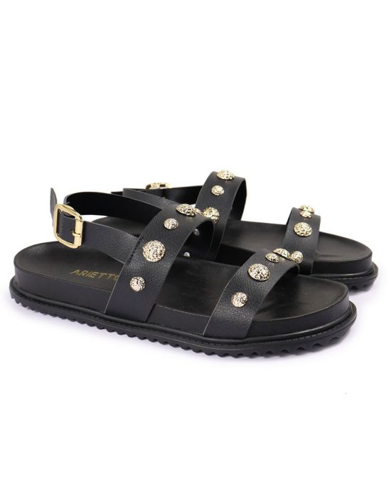 Sandalia Papete Sola Baixa Milene Preta - Arietto