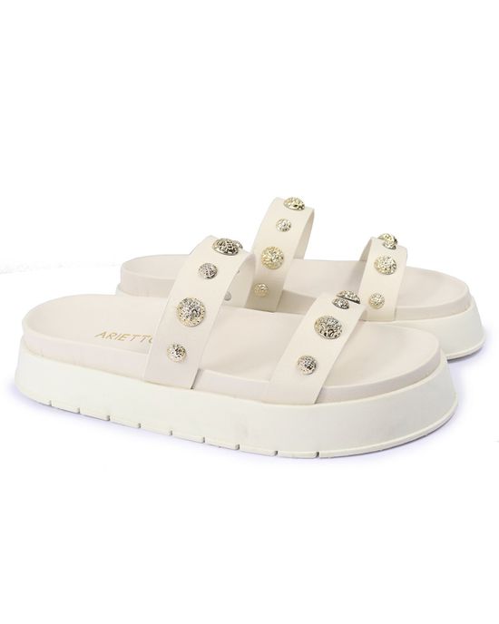 Sandalia Papete Sola Alta Melina Off White - Arietto