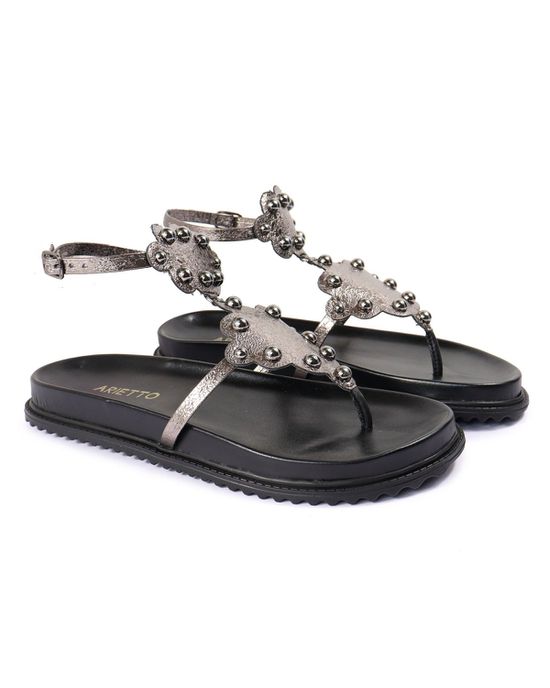 Sandalia Papete Sola Baixa Sara Prata Velho - Arietto