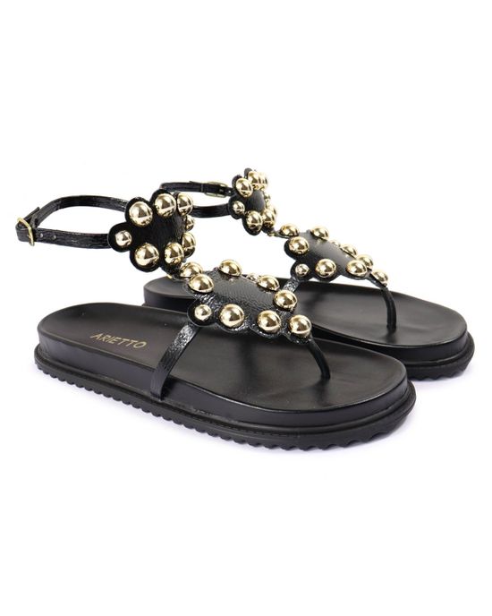 Sandalia Papete Sola Baixa Sara Preto Verniz - Arietto