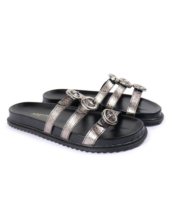 Sandalia Papete Sola Baixa Luci Prata Velho - Arietto