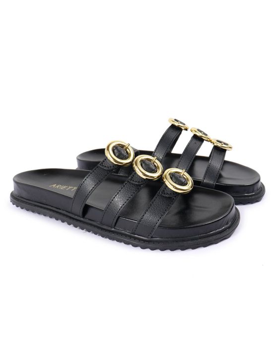 Sandalia Papete Sola Baixa Luci Preta - Arietto