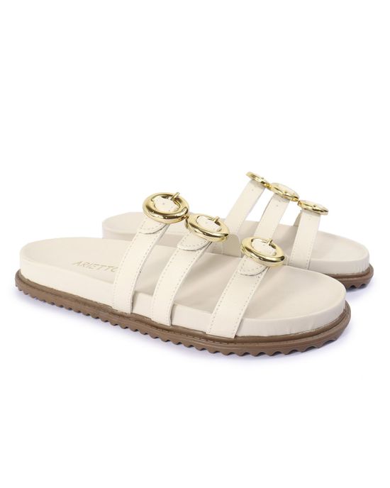 Sandalia Papete Sola Baixa Luci Off White - Arietto